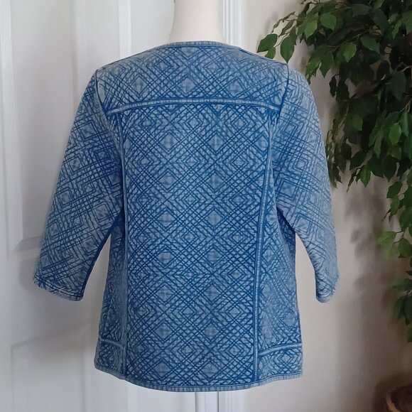 Lucky Brand Distressed Quilted Antique Blue Jacket/Cardigan Size Large - Picture 4 of 10